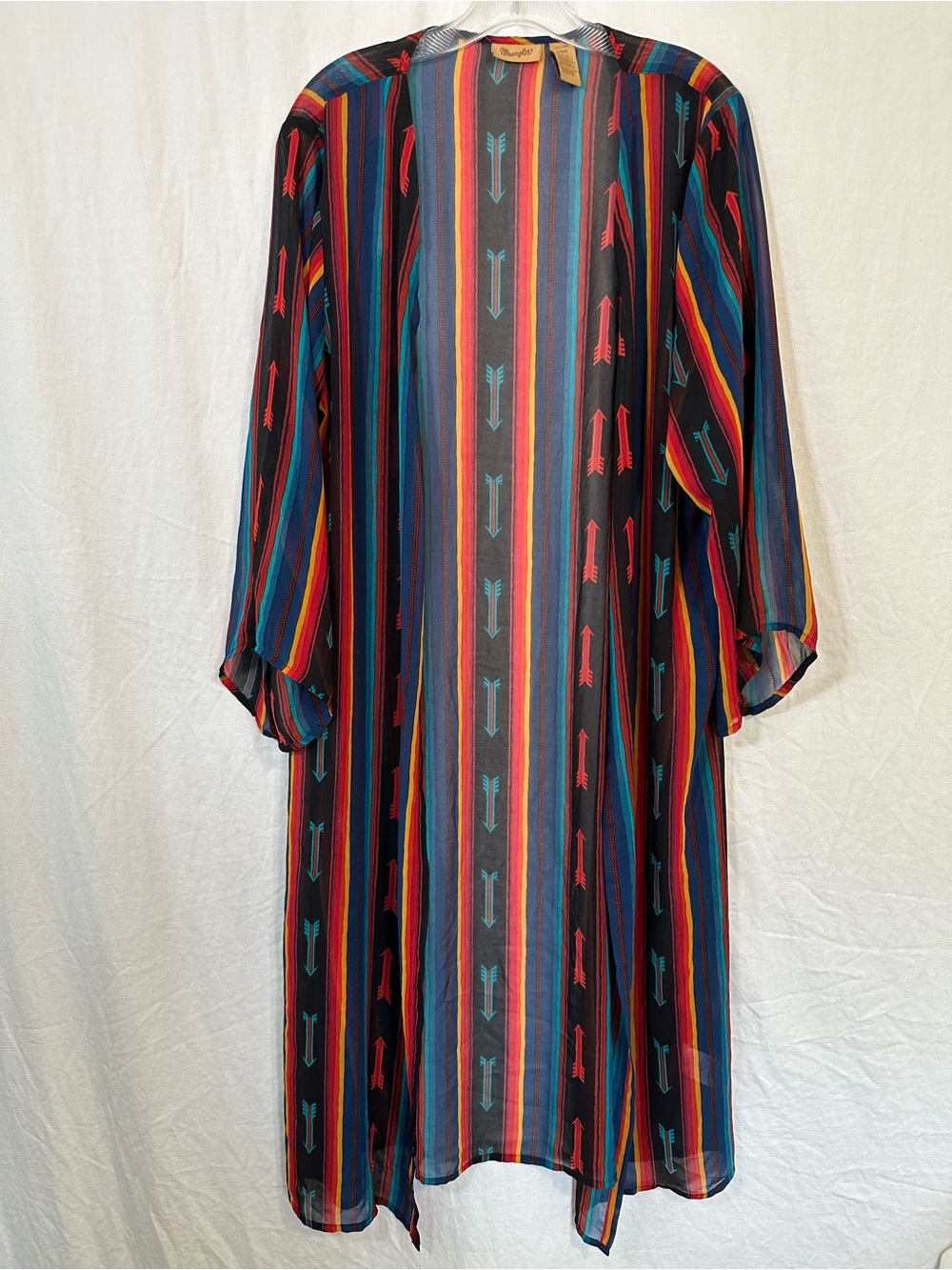 Wrangler Sz L Sheer Open Front Southwest Aztec Print Duster